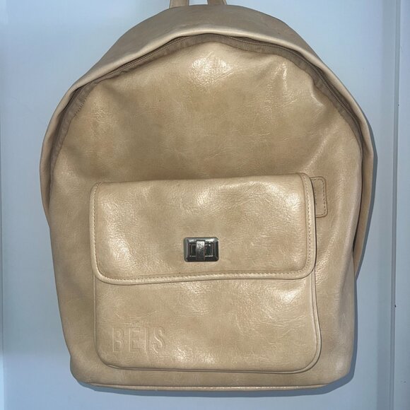 BEIS - The 2-in-1 Faux Leather Backpack In Beige - Picture 7 of 16